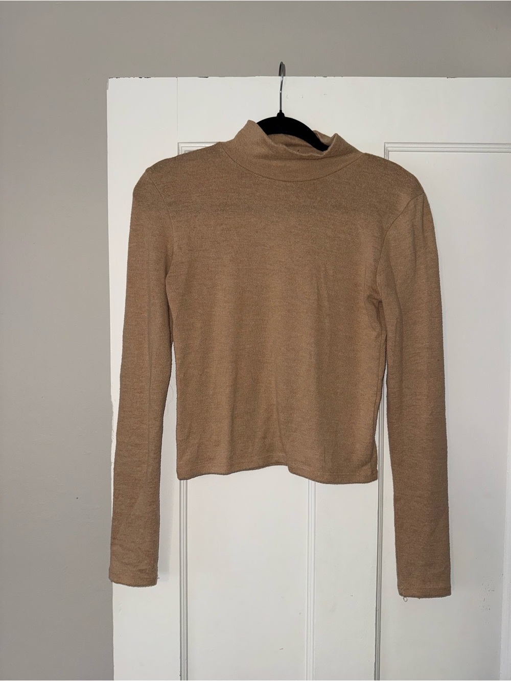 Zara Camel Long-Sleeve Mock Neck Top